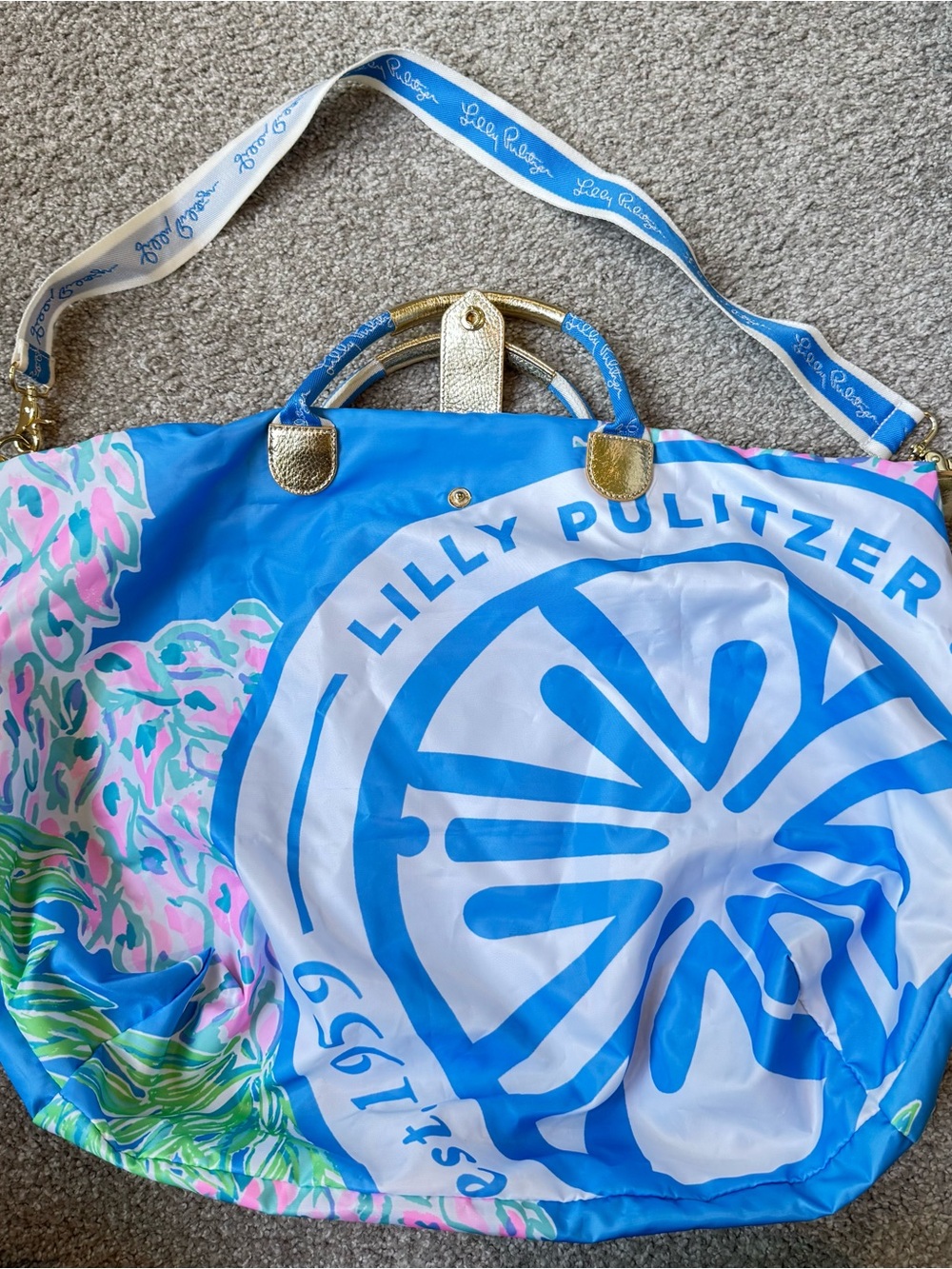 Lilly Pulitzer Blue, Pink & Green Logo Beach Tote